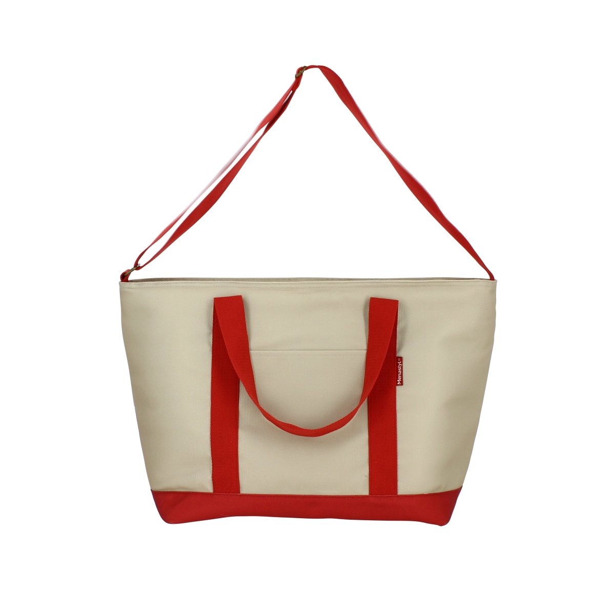 Sac lunch Colorama 26L beige et rouge vif avec bandoulière ajustable, vue de face sur fond blanc