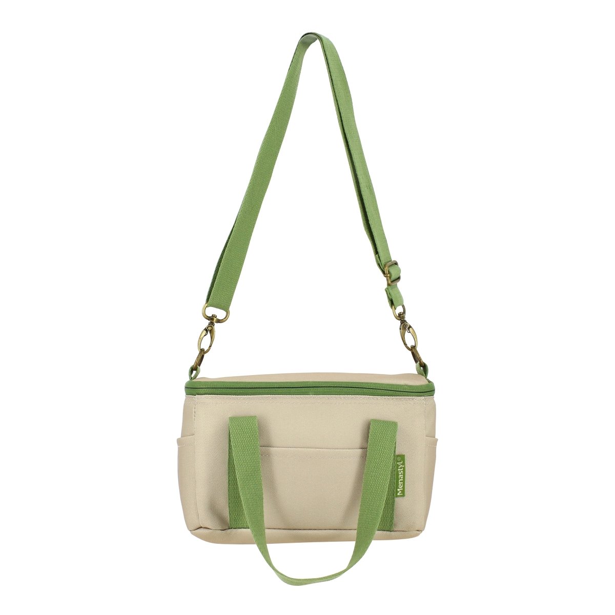 Sac lunch Colorama 5L beige et olive avec bandoulière ajustable, vue de face sur fond blanc