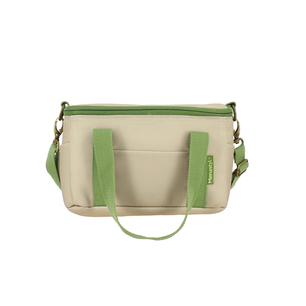 Sac lunch Colorama 5L beige et olive Menastyl avec bandoulière, vue de face sur fond blanc
