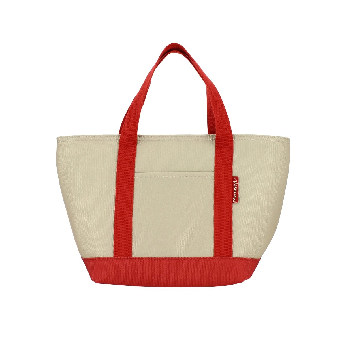 Sac lunch Colorama 7L beige et rouge corail avec poignées assorties, vue de face sur fond blanc