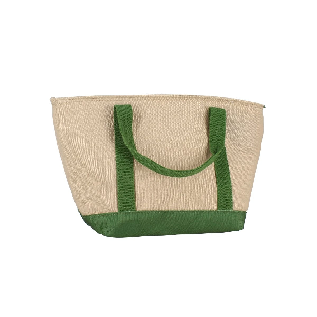 Sac lunch Colorama 7L beige et olive Menastyl avec anses vertes, vue de face sur fond blanc