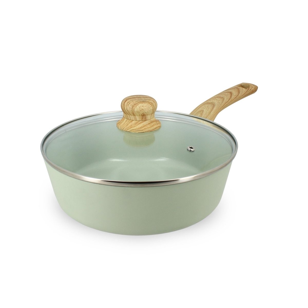 Sauteuse Colorama 24cm vert sauge avec couvercle en verre et poignée effet bois Menastyl