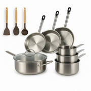 Set de 10 pièces professionnel Menastyl en acier inoxydable, comprenant casseroles, poêles et ustensiles de cuisine