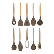 Set de 10 ustensiles Eliott en silicone avec manche en bois - Menastyl - Set de 10 ustensiles