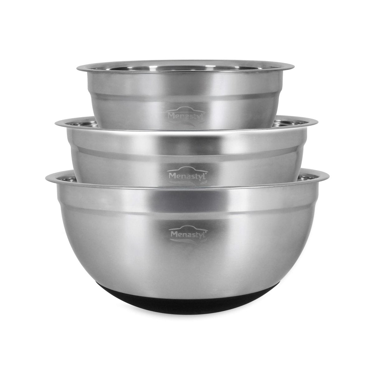 Set de 3 bols à mélanger empilés en acier inoxydable avec base antidérapante noire Menastyl