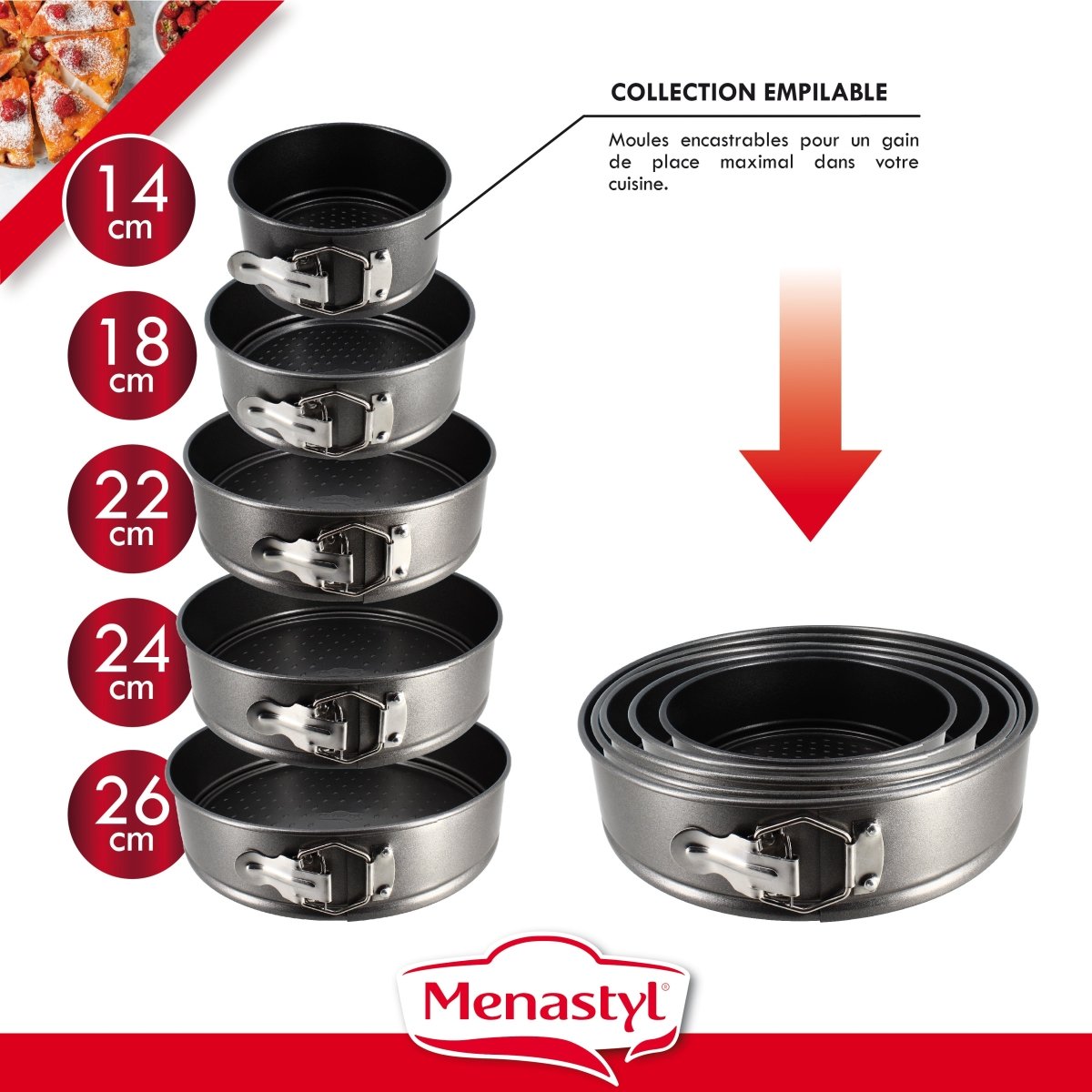 Set de 3 moules à charnière 22/24/26 cm - Menastyl - Moules à charnière