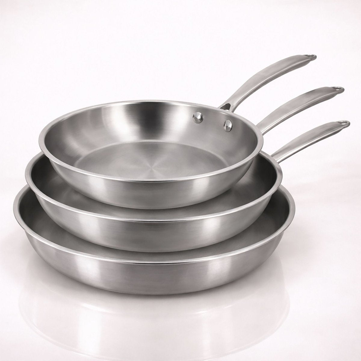 Set de 3 poêles Triply en acier inoxydable triple couche 20/24/28 cm 🇫🇷 - Menastyl - Set de 3 poêles