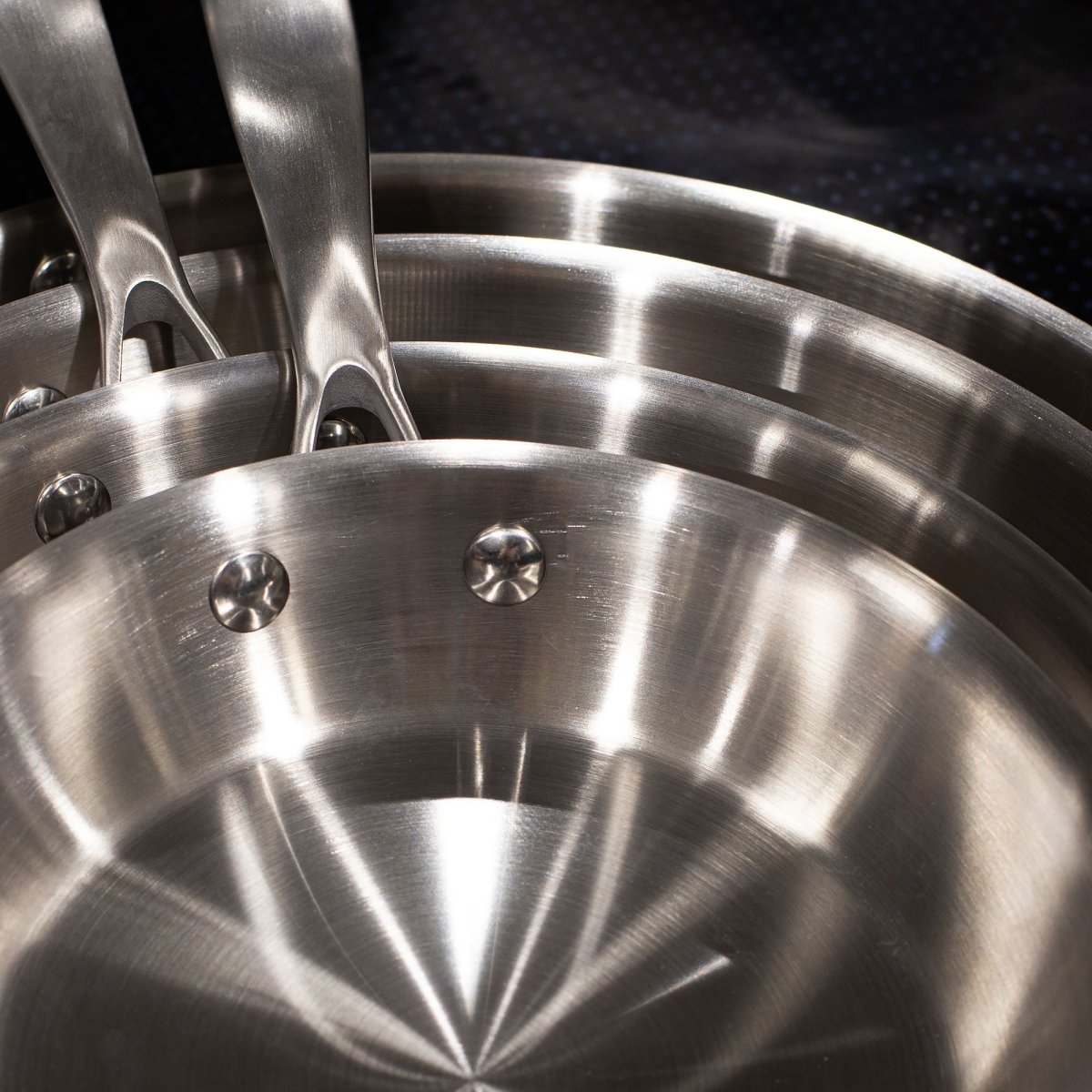 Set de 3 poêles Triply en acier inoxydable triple couche 20/24/28 cm 🇫🇷 - Menastyl - Set de 3 poêles