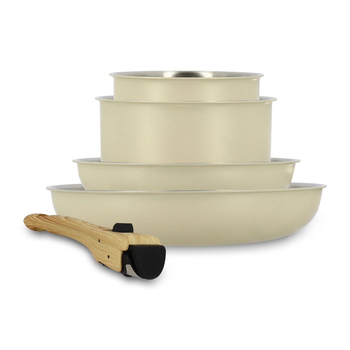 Set de 5 pièces Easynox Menastyl empilé avec poignées amovibles, inox et aluminium coloris crème, vue principale
