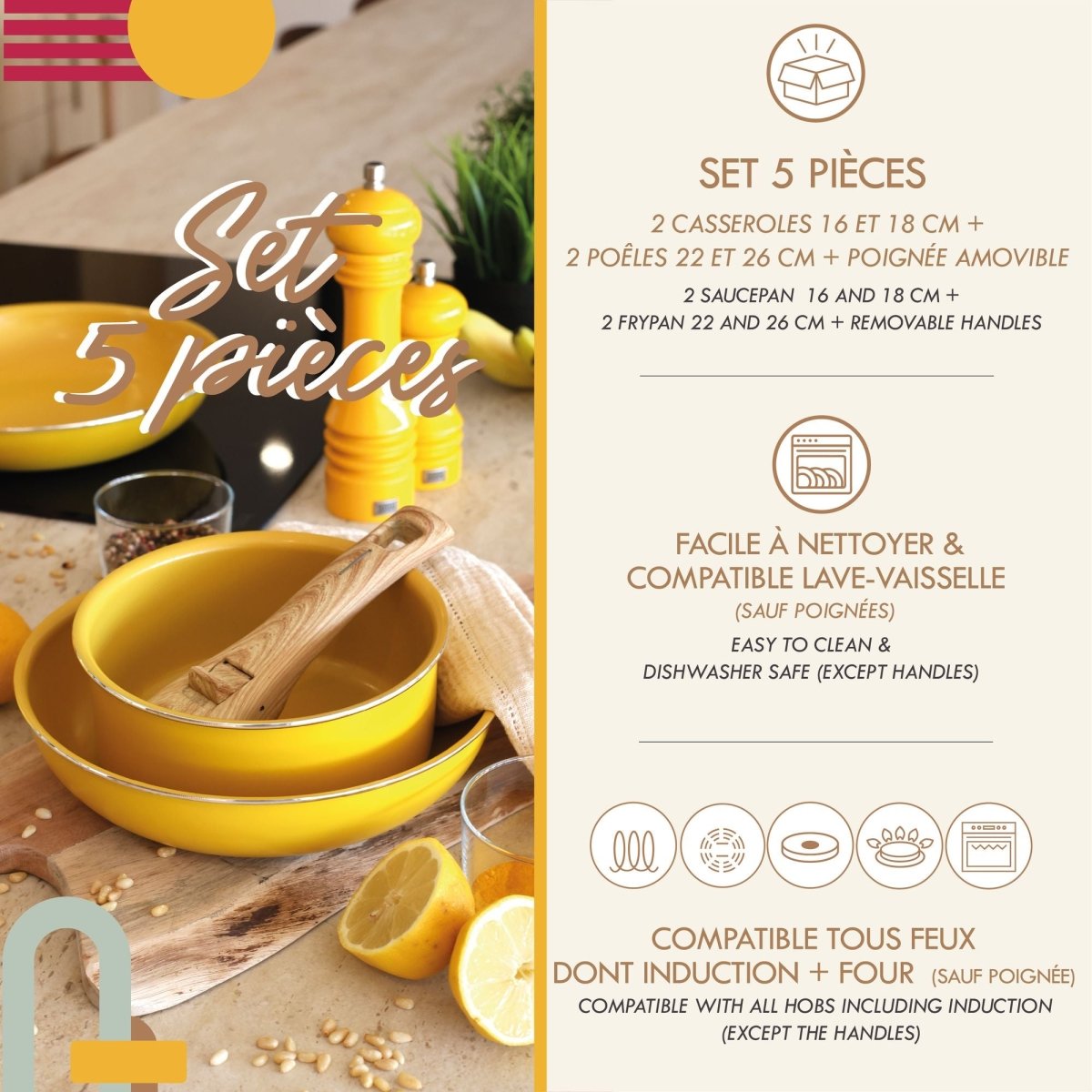 Set de 5 pièces en aluminium recyclé amovible - Menastyl - Set colorama