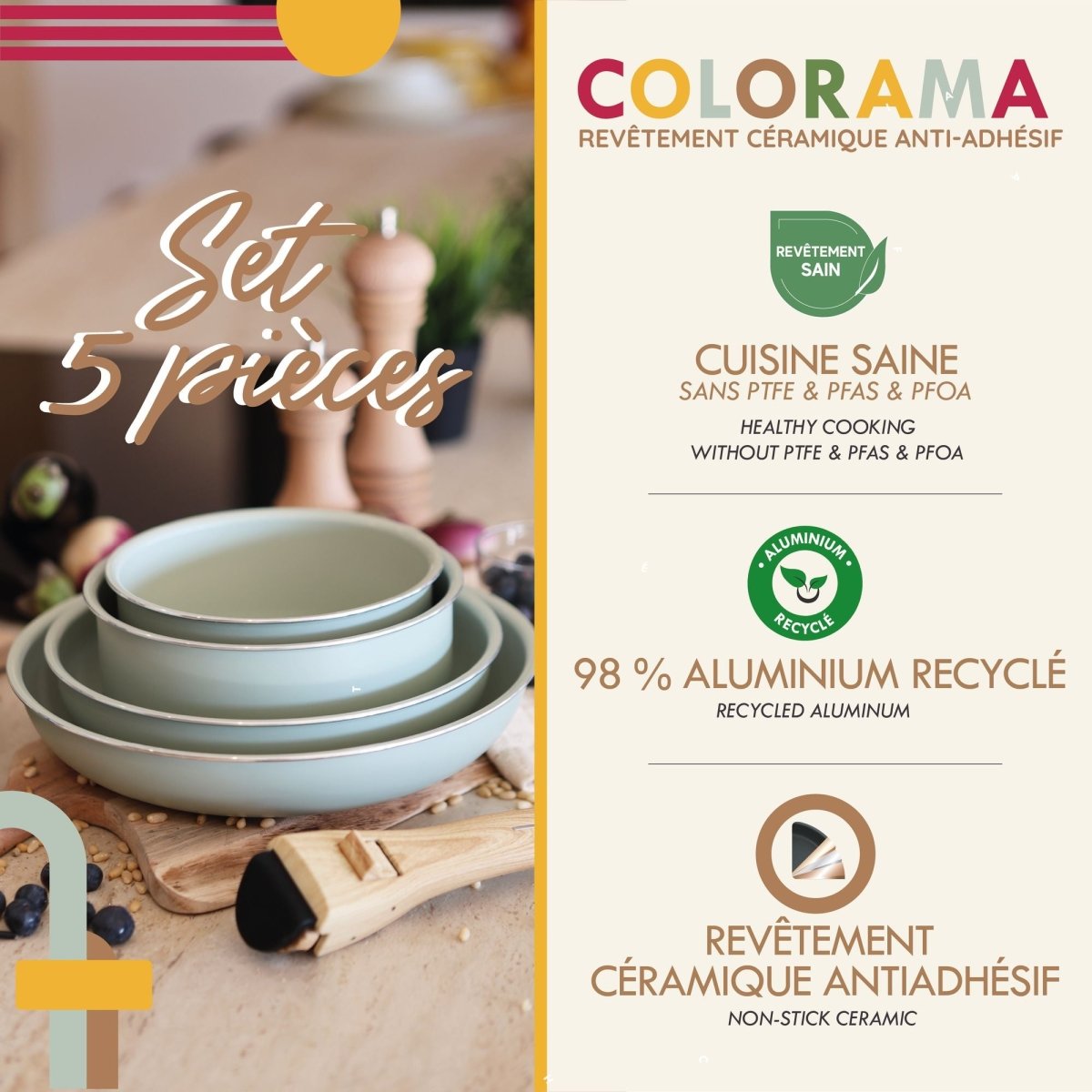 Set de 5 pièces en aluminium recyclé amovible - Menastyl - Set colorama