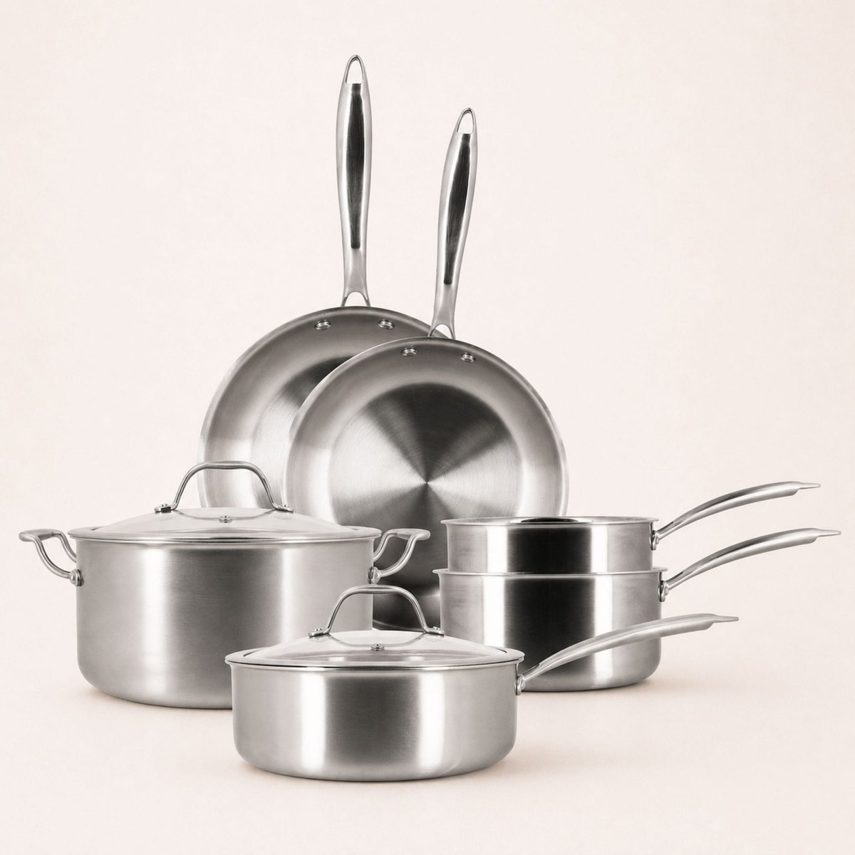 Set de 6 pièces Triply Menastyl en acier inoxydable, poêles casseroles et faitout, fabrication française