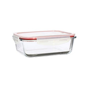 Boîte hermétique rectangulaire Clémentine 1040mL Menastyl en verre avec couvercle transparent et clips rouges