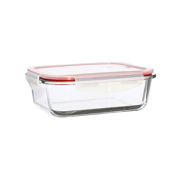 Boîte hermétique rectangulaire Clémentine 1040mL Menastyl en verre avec couvercle transparent et clips rouges