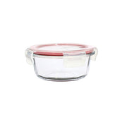 Boîte hermétique ronde Clémentine 370ml Menastyl en verre transparent avec couvercle à clips blancs et joint rouge