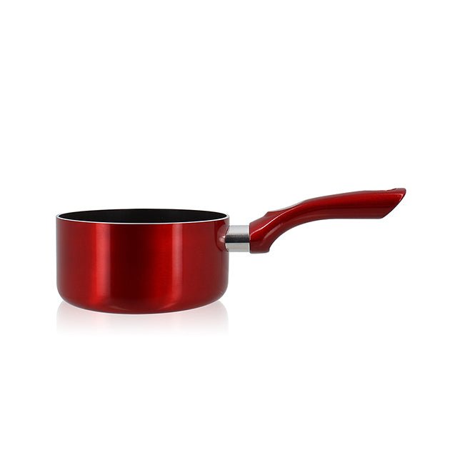Casserole Cerise 14 cm rouge métallisé en aluminium avec manche ergonomique Menastyl, vue principale sur fond blanc