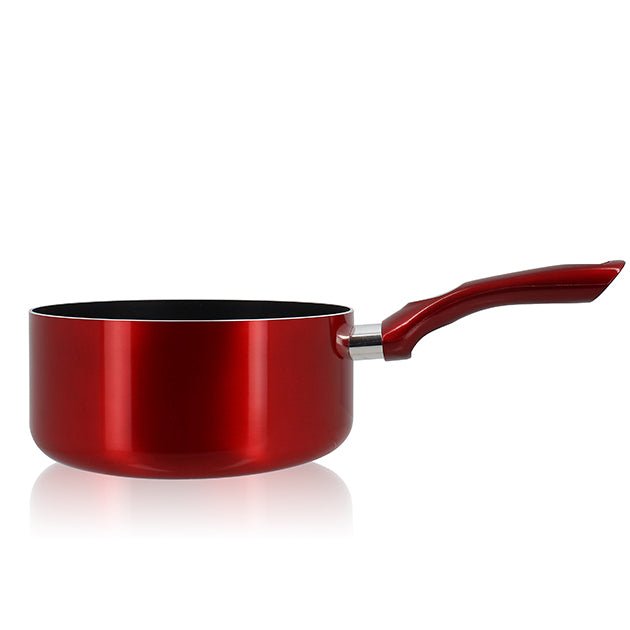 Casserole Cerise 20cm rouge métallisé en aluminium Menastyl, vue de profil sur fond blanc